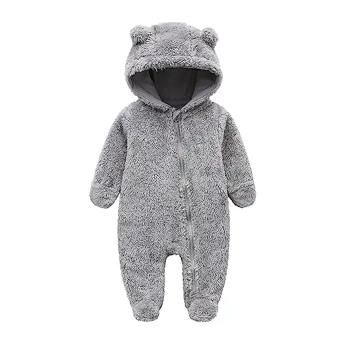 Newborn Baby Snowsuit Fleece Lined Onesie Outfits Warm Hooded Romper for Infant - 1