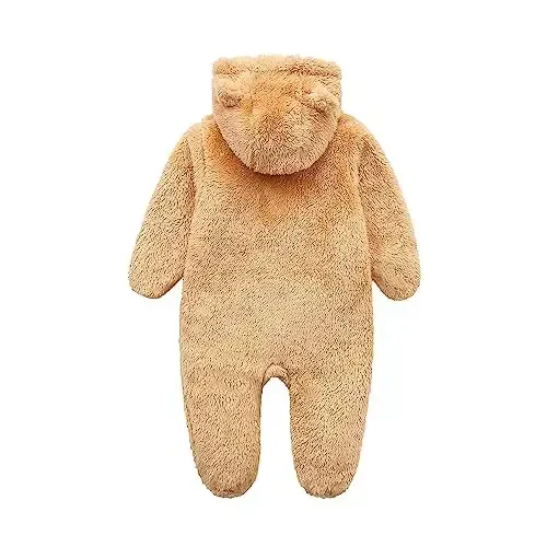 Newborn Baby Snowsuit Fleece Lined Onesie Outfits Warm Hooded Romper for Infant - 2