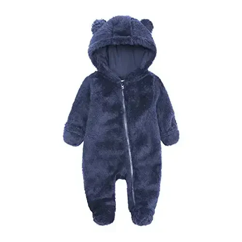 Newborn Baby Snowsuit Fleece Lined Onesie Outfits Warm Hooded Romper for Infant 