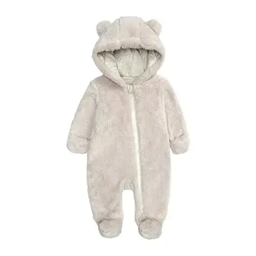 Newborn Baby Snowsuit Fleece Lined Onesie Outfits Warm Hooded Romper for Infant - 1