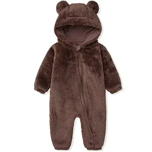 Newborn Baby Snowsuit Fleece Lined Onesie Outfits Warm Hooded Romper for Infant - NEWBORN