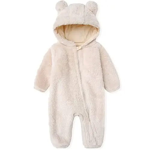 Newborn Baby Snowsuit Fleece Lined Onesie Outfits Warm Hooded Romper for Infant - NEWBORN