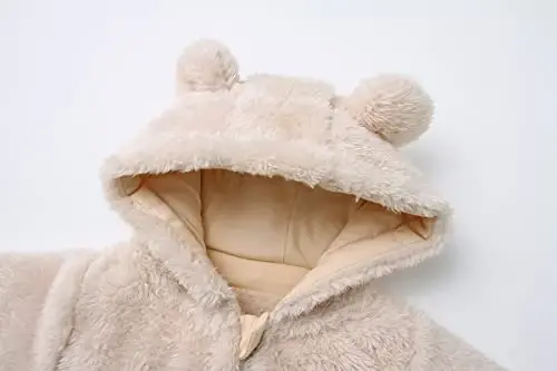 Newborn Baby Snowsuit Fleece Lined Onesie Outfits Warm Hooded Romper for Infant - 3