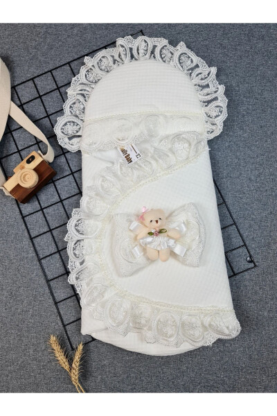 Newborn Baby Waffle Cotton Teddy Bear Swaddle & Blanket - 2