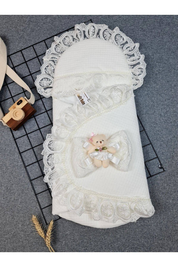 Newborn Baby Waffle Cotton Teddy Bear Swaddle & Blanket - 2