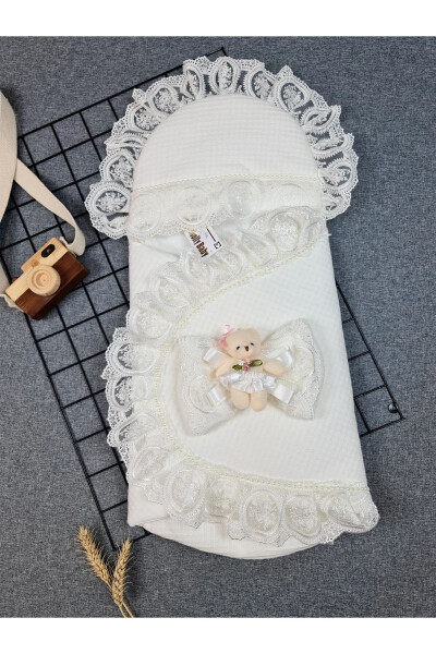 Newborn Baby Waffle Cotton Teddy Bear Swaddle & Blanket - 1