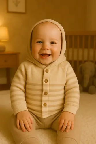 Newborn Hooded Double Layer Knit Girl - Boy Baby Cardigan - TINITINS (1)