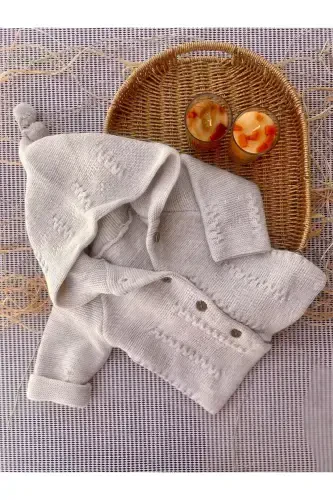 Newborn Hooded Double Layered Knitted Girl - Boy Baby Cardigan-beige - 1