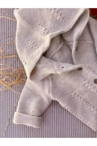 Newborn Hooded Double Layered Knitted Girl - Boy Baby Cardigan-beige - 2