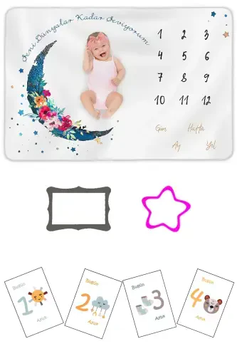 Newborn Hospital Exit Gifts, Girl Baby Memory Blanket, Set of 12 Monthly Milestone Markers - BLUE1 - 1