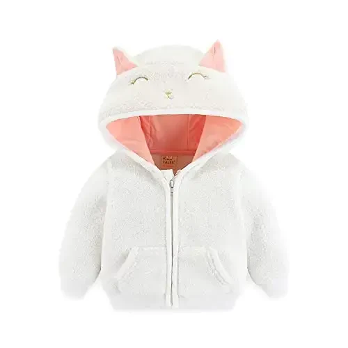 Newborn Infant Baby Boys Girls Cartoon Fleece Hooded Jacket Coat with Ears Warm Todder Kids Outwear Coat Zipper Up 0-6Y - 4
