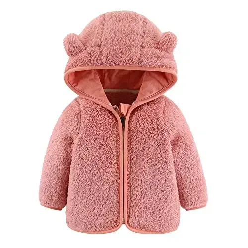 Newborn Infant Baby Boys Girls Cartoon Fleece Hooded Jacket Coat with Ears Warm Todder Kids Outwear Coat Zipper Up 0-6Y - MODAZONE