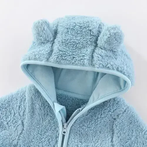 Newborn Infant Baby Boys Girls Cartoon Fleece Hooded Jacket Coat with Ears Warm Todder Kids Outwear Coat Zipper Up 0-6Y - 3