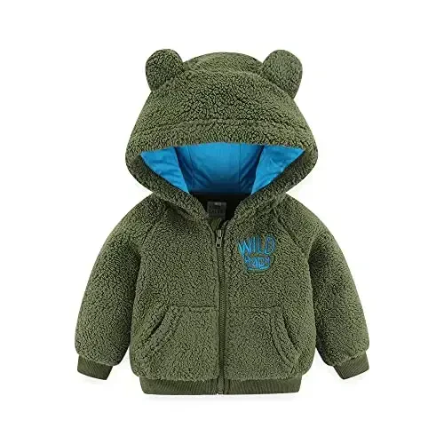 Newborn Infant Baby Boys Girls Cartoon Fleece Hooded Jacket Coat with Ears Warm Todder Kids Outwear Coat Zipper Up 0-6Y - 2
