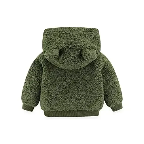 Newborn Infant Baby Boys Girls Cartoon Fleece Hooded Jacket Coat with Ears Warm Todder Kids Outwear Coat Zipper Up 0-6Y - 3