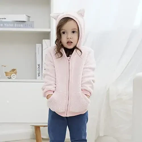 Newborn Infant Baby Boys Girls Cartoon Fleece Hooded Jacket Coat with Ears Warm Todder Kids Outwear Coat Zipper Up 0-6Y - 5