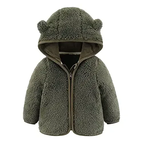Newborn Infant Baby Boys Girls Cartoon Fleece Hooded Jacket Coat with Ears Warm Todder Kids Outwear Coat Zipper Up 0-6Y - 1
