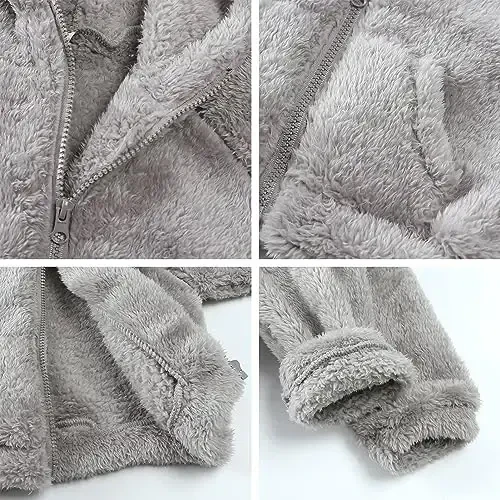 Newborn Infant Baby Boys Girls Cartoon Fleece Hooded Jacket Coat with Ears Warm Todder Kids Outwear Coat Zipper Up 0-6Y - 3