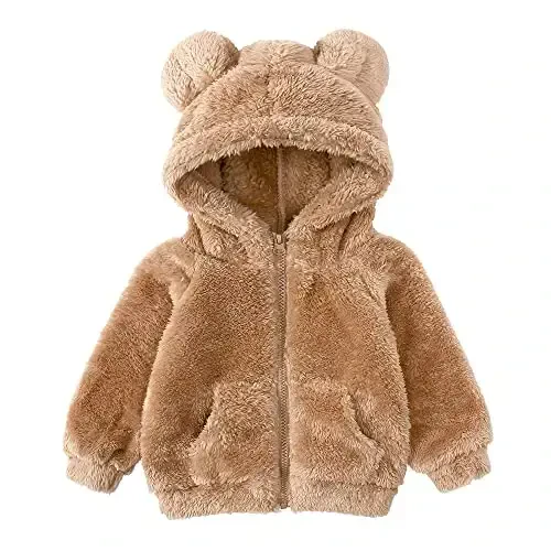 Newborn Infant Baby Boys Girls Cartoon Fleece Hooded Jacket Coat with Ears Warm Todder Kids Outwear Coat Zipper Up 0-6Y 