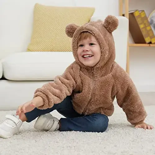 Newborn Infant Baby Boys Girls Cartoon Fleece Hooded Jacket Coat with Ears Warm Todder Kids Outwear Coat Zipper Up 0-6Y - 2