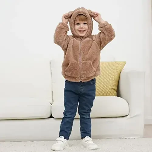 Newborn Infant Baby Boys Girls Cartoon Fleece Hooded Jacket Coat with Ears Warm Todder Kids Outwear Coat Zipper Up 0-6Y - 5