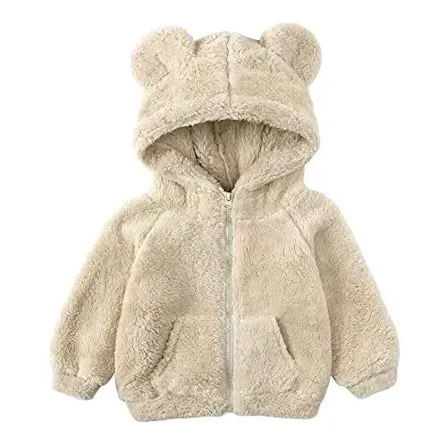 Newborn Infant Baby Boys Girls Cartoon Fleece Hooded Jacket Coat with Ears Warm Todder Kids Outwear Coat Zipper Up 0-6Y 