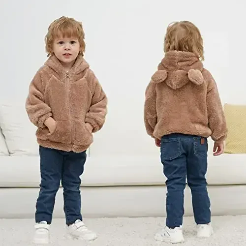 Newborn Infant Baby Boys Girls Cartoon Fleece Hooded Jacket Coat with Ears Warm Todder Kids Outwear Coat Zipper Up 0-6Y - 2