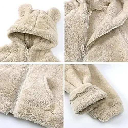 Newborn Infant Baby Boys Girls Cartoon Fleece Hooded Jacket Coat with Ears Warm Todder Kids Outwear Coat Zipper Up 0-6Y - 5