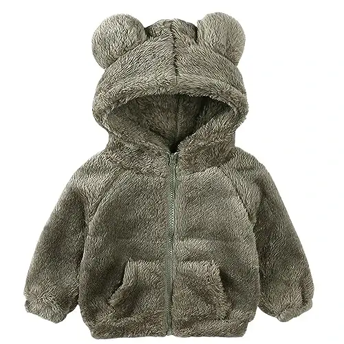 Newborn Infant Baby Boys Girls Cartoon Fleece Hooded Jacket Coat with Ears Warm Todder Kids Outwear Coat Zipper Up 0-6Y - MODAZONE