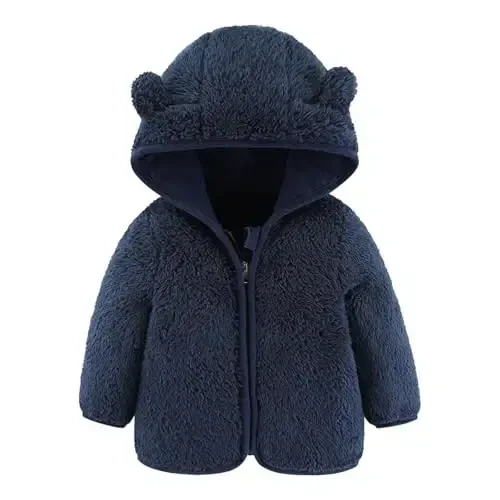 Newborn Infant Baby Boys Girls Cartoon Fleece Hooded Jacket Coat with Ears Warm Todder Kids Outwear Coat Zipper Up 0-6Y - MODAZONE