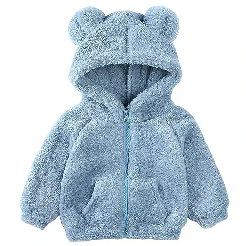 Newborn Infant Baby Boys Girls Cartoon Fleece Hooded Jacket Coat with Ears Warm Todder Kids Outwear Coat Zipper Up 0-6Y - 1