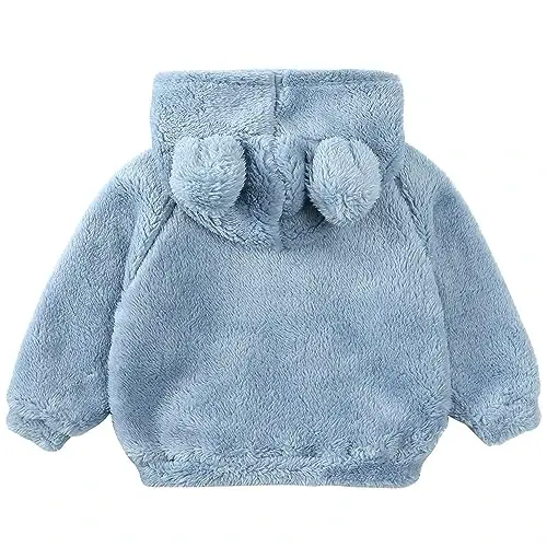 Newborn Infant Baby Boys Girls Cartoon Fleece Hooded Jacket Coat with Ears Warm Todder Kids Outwear Coat Zipper Up 0-6Y - 2