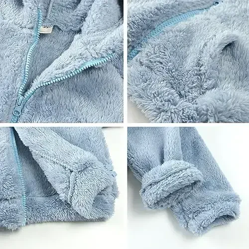 Newborn Infant Baby Boys Girls Cartoon Fleece Hooded Jacket Coat with Ears Warm Todder Kids Outwear Coat Zipper Up 0-6Y - 3