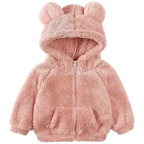 Newborn Infant Baby Boys Girls Cartoon Fleece Hooded Jacket Coat with Ears Warm Todder Kids Outwear Coat Zipper Up 0-6Y 