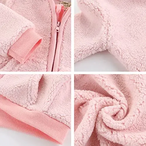 Newborn Infant Baby Boys Girls Cartoon Fleece Hooded Jacket Coat with Ears Warm Todder Kids Outwear Coat Zipper Up 0-6Y - 4