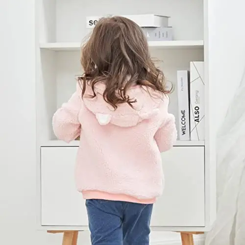 Newborn Infant Baby Boys Girls Cartoon Fleece Hooded Jacket Coat with Ears Warm Todder Kids Outwear Coat Zipper Up 0-6Y - 3