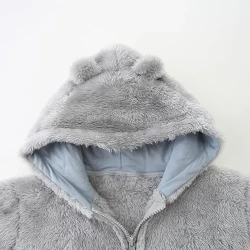Newborn Infant Baby Boys Girls Cartoon Fleece Hooded Jacket Coat with Ears Warm Todder Kids Outwear Coat Zipper Up 1-6Y - 5