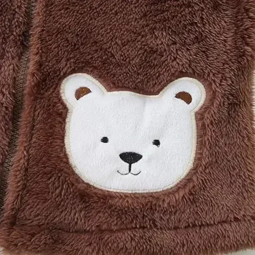 Newborn Infant Baby Boys Girls Cartoon Fleece Hooded Jacket Coat with Ears Warm Todder Kids Outwear Coat Zipper Up 1-6Y - 3