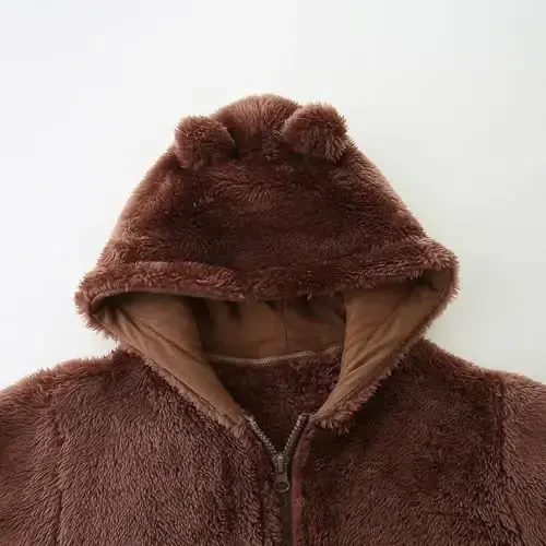 Newborn Infant Baby Boys Girls Cartoon Fleece Hooded Jacket Coat with Ears Warm Todder Kids Outwear Coat Zipper Up 1-6Y - 4