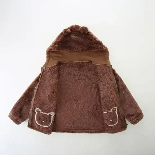 Newborn Infant Baby Boys Girls Cartoon Fleece Hooded Jacket Coat with Ears Warm Todder Kids Outwear Coat Zipper Up 1-6Y - 5