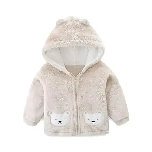 Newborn Infant Baby Boys Girls Cartoon Fleece Hooded Jacket Coat with Ears Warm Todder Kids Outwear Coat Zipper Up 1-6Y - NEWBORN