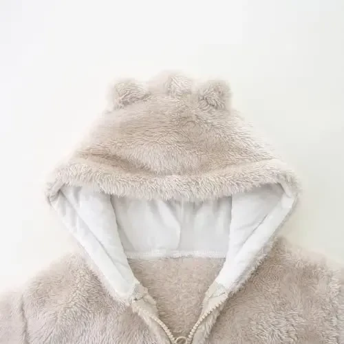 Newborn Infant Baby Boys Girls Cartoon Fleece Hooded Jacket Coat with Ears Warm Todder Kids Outwear Coat Zipper Up 1-6Y - 3