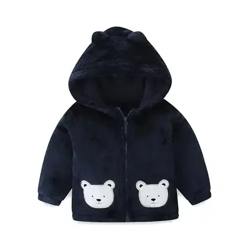 Newborn Infant Baby Boys Girls Cartoon Fleece Hooded Jacket Coat with Ears Warm Todder Kids Outwear Coat Zipper Up 1-6Y - 1