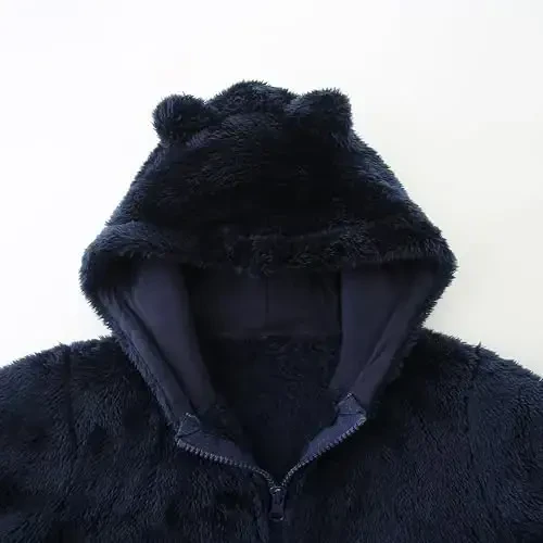 Newborn Infant Baby Boys Girls Cartoon Fleece Hooded Jacket Coat with Ears Warm Todder Kids Outwear Coat Zipper Up 1-6Y - 3