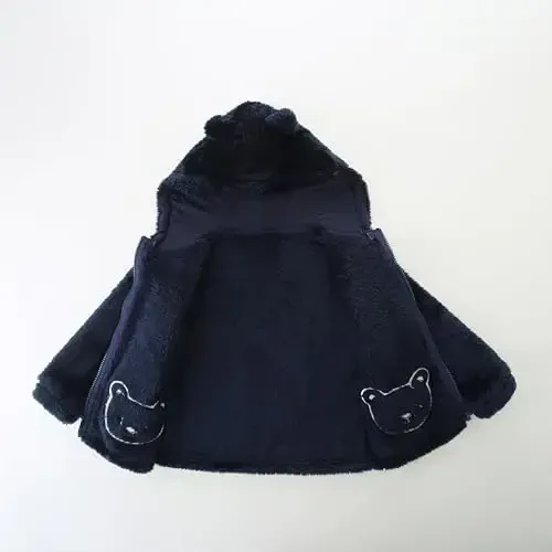 Newborn Infant Baby Boys Girls Cartoon Fleece Hooded Jacket Coat with Ears Warm Todder Kids Outwear Coat Zipper Up 1-6Y - 4