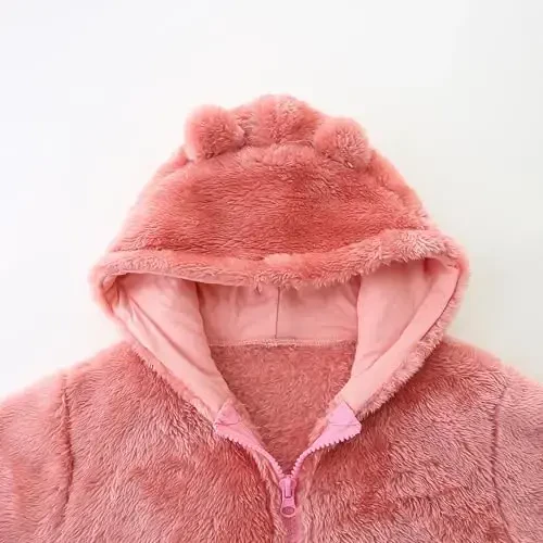 Newborn Infant Baby Boys Girls Cartoon Fleece Hooded Jacket Coat with Ears Warm Todder Kids Outwear Coat Zipper Up 1-6Y - 4