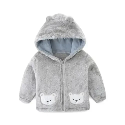 Newborn Infant Baby Boys Girls Cartoon Fleece Hooded Jacket Coat with Ears Warm Todder Kids Outwear Coat Zipper Up 1-6Y - NEWBORN