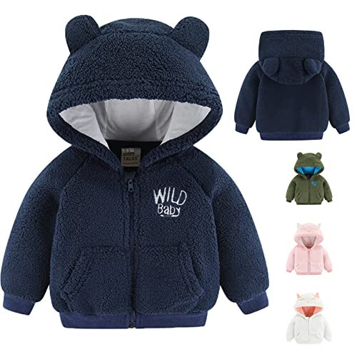 Newborn Infant Baby Boys Girls Cartoon Fleece Hooded Jacket Coat with Ears Warm Toddler Kids Outwear Coat Zipper Up 0-6Y - 1