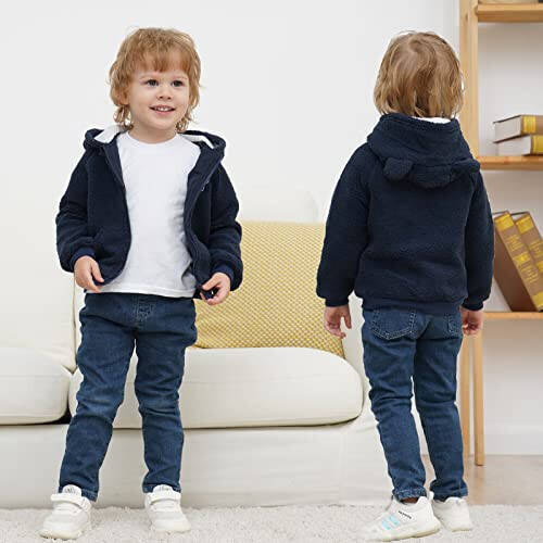 Newborn Infant Baby Boys Girls Cartoon Fleece Hooded Jacket Coat with Ears Warm Toddler Kids Outwear Coat Zipper Up 0-6Y - 3