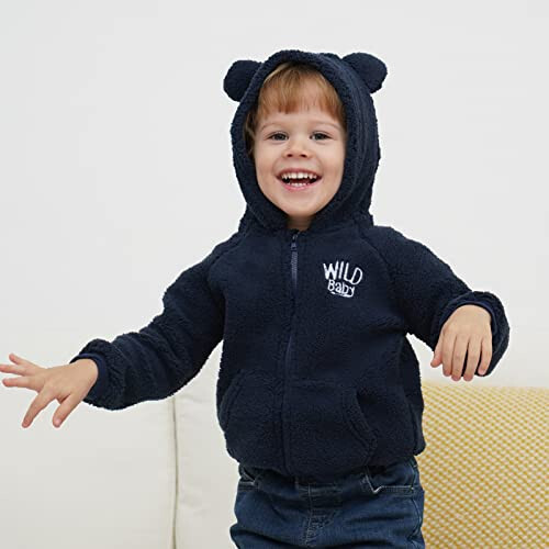 Newborn Infant Baby Boys Girls Cartoon Fleece Hooded Jacket Coat with Ears Warm Toddler Kids Outwear Coat Zipper Up 0-6Y - 5